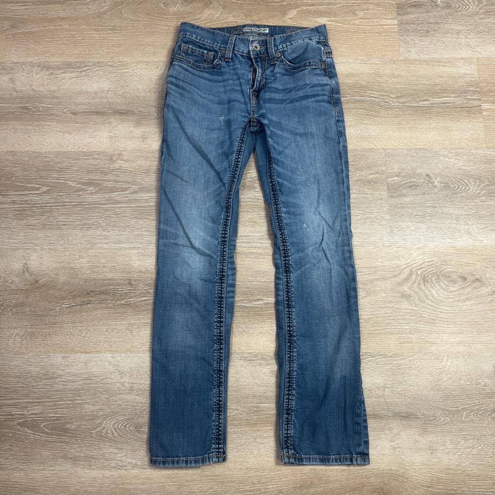 BKE Aiden Straight Jeans Mens 27S Medium Wash Denim Blue Embroidered Pockets